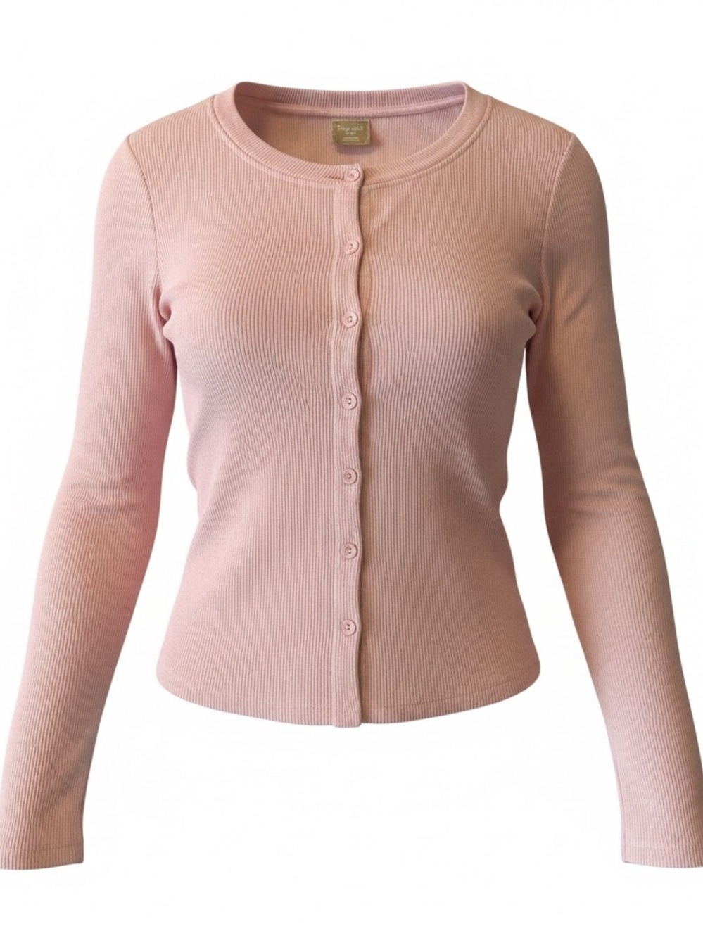 Free People Blush Pink Ribbed Button-Front Long Sleeve Top